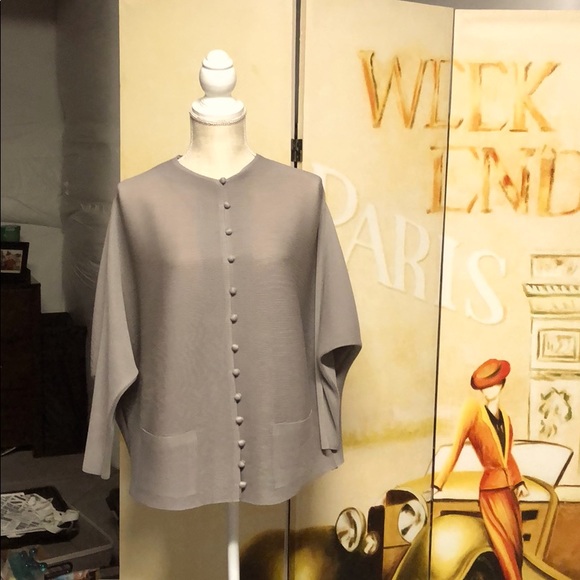 Blouse gray button-down pockets on the side - Picture 1 of 4